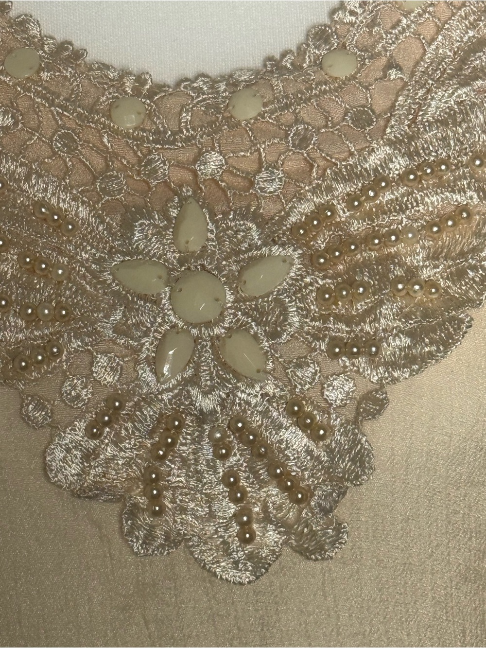 Embroidered V-Neck Cream Tunic Top